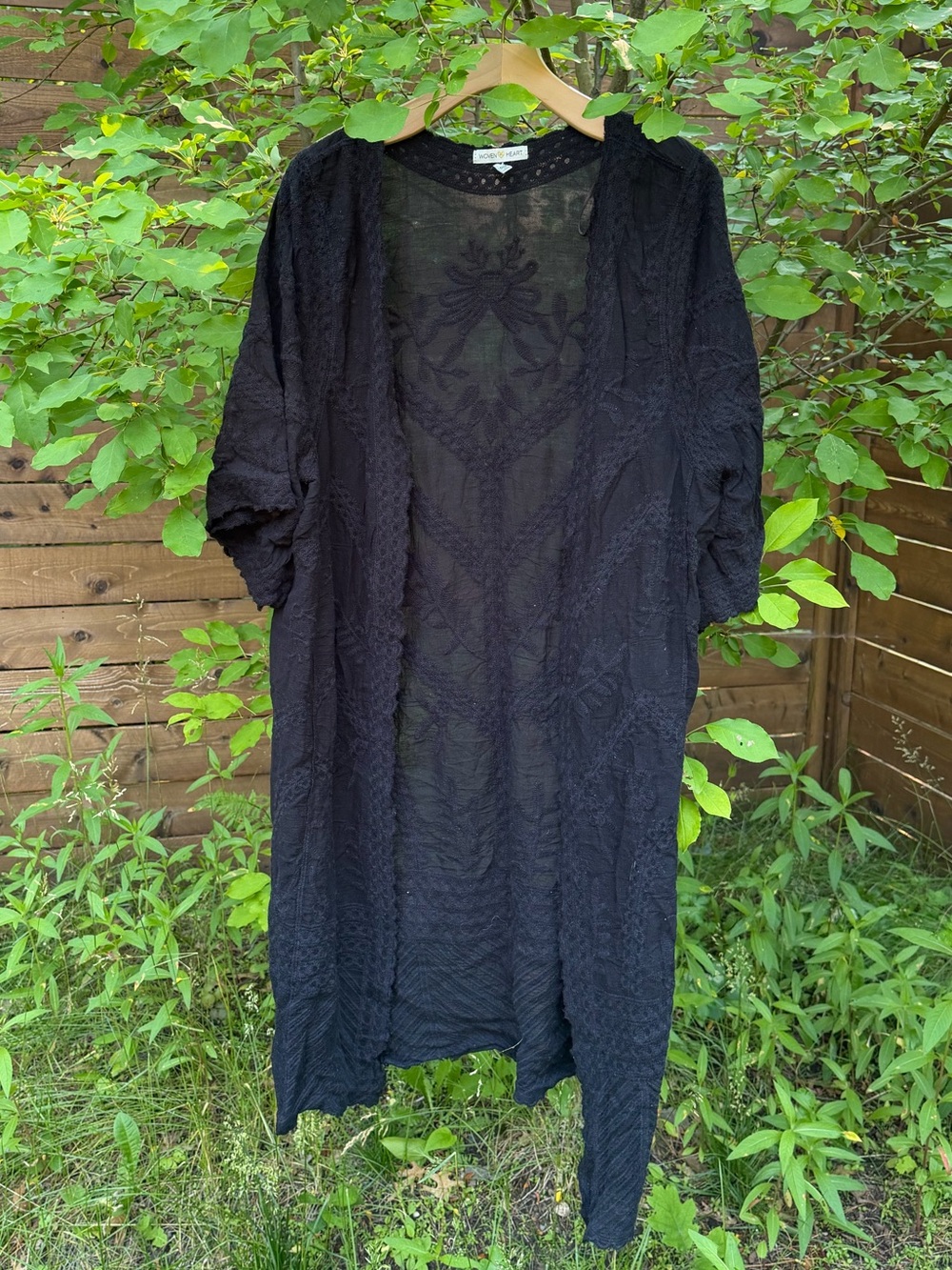 Woven Heart Black Crochet Trim Sheer Top